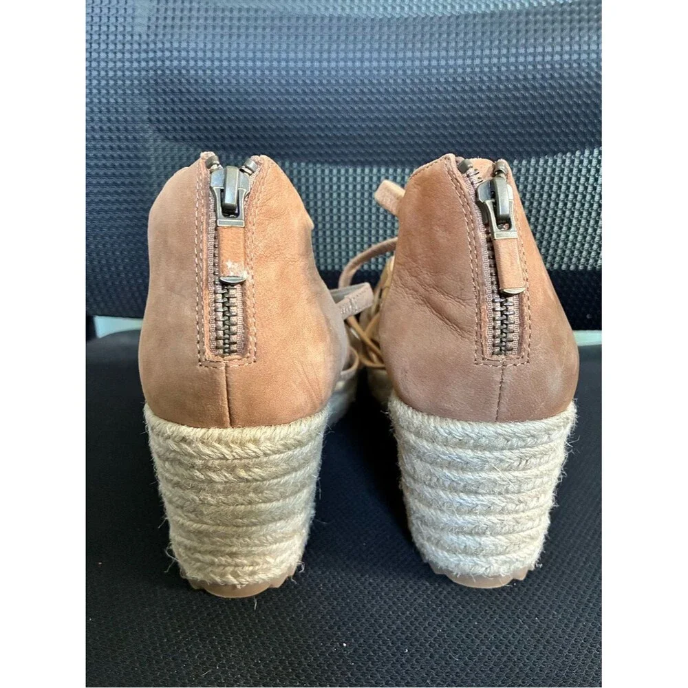 Eileen Fisher Gladiator Criss Cross Open Toe Suede Platform Wedge Tan Sandal Sz8